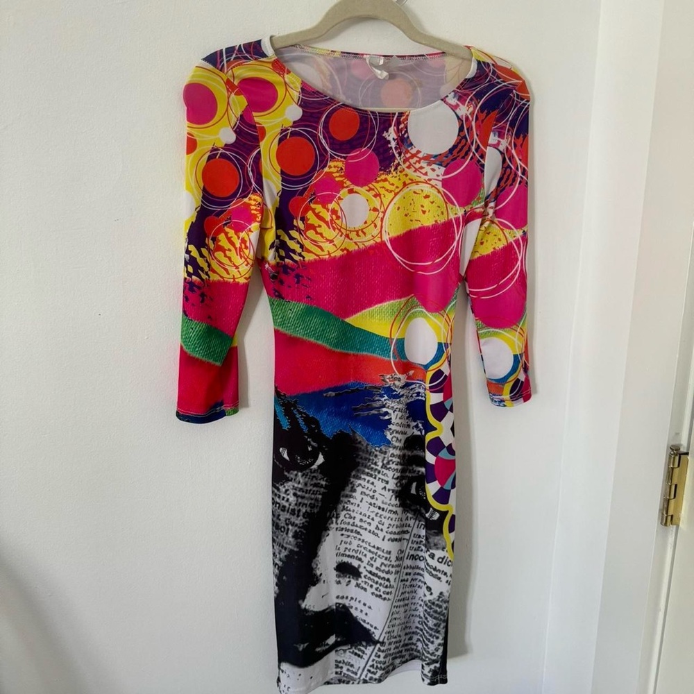 2000s Vintage Abstract Mini Dress with Cutout